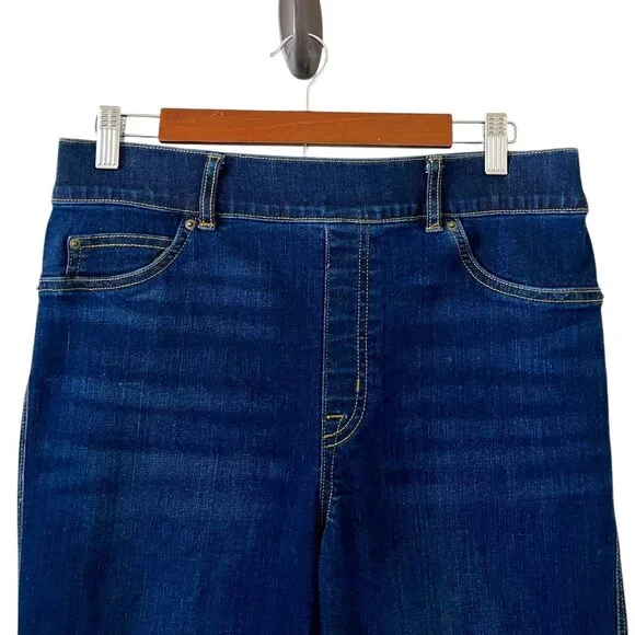 SPANX High Rise Pull-On Flare Midnight Dark Wash Jeans Size L - Picture 6 of 16